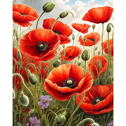 Poppy Bush - Full Round Drill Diamond Painting 40*50CM