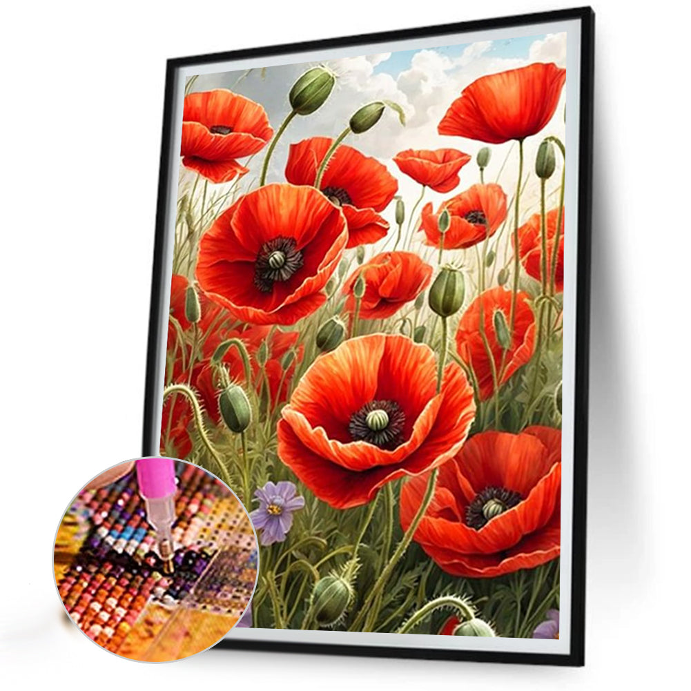 Poppy Bush - Full Round Drill Diamond Painting 40*50CM