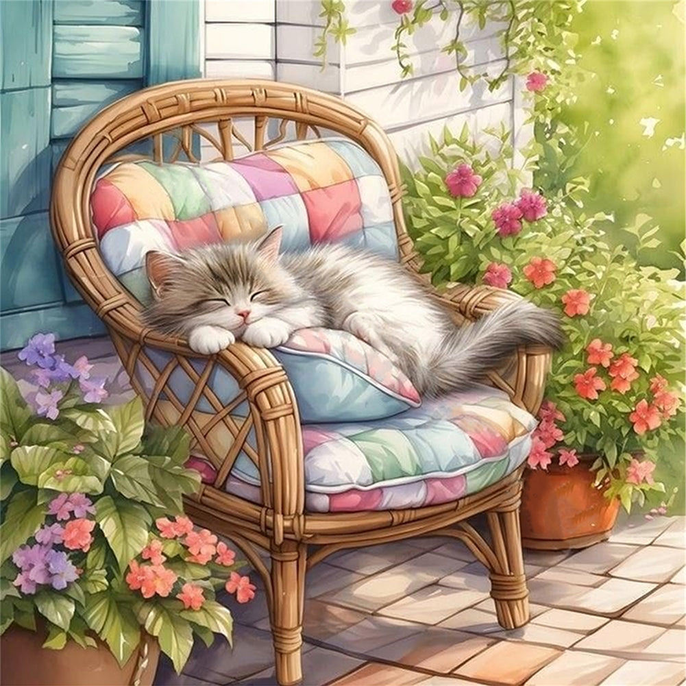 Sleeping Kitten On Lounger - 11CT Stamped Cross Stitch 45*45CM