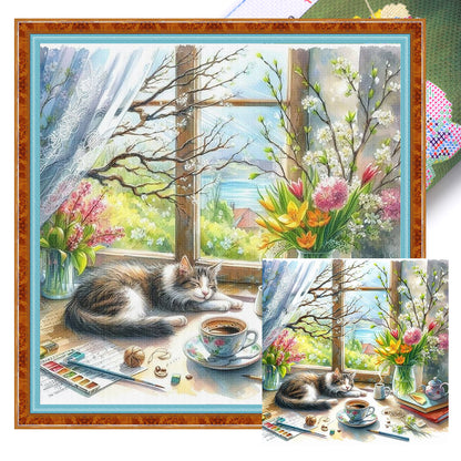 Kitten By The Window - 11CT Stamped Cross Stitch 45*45CM