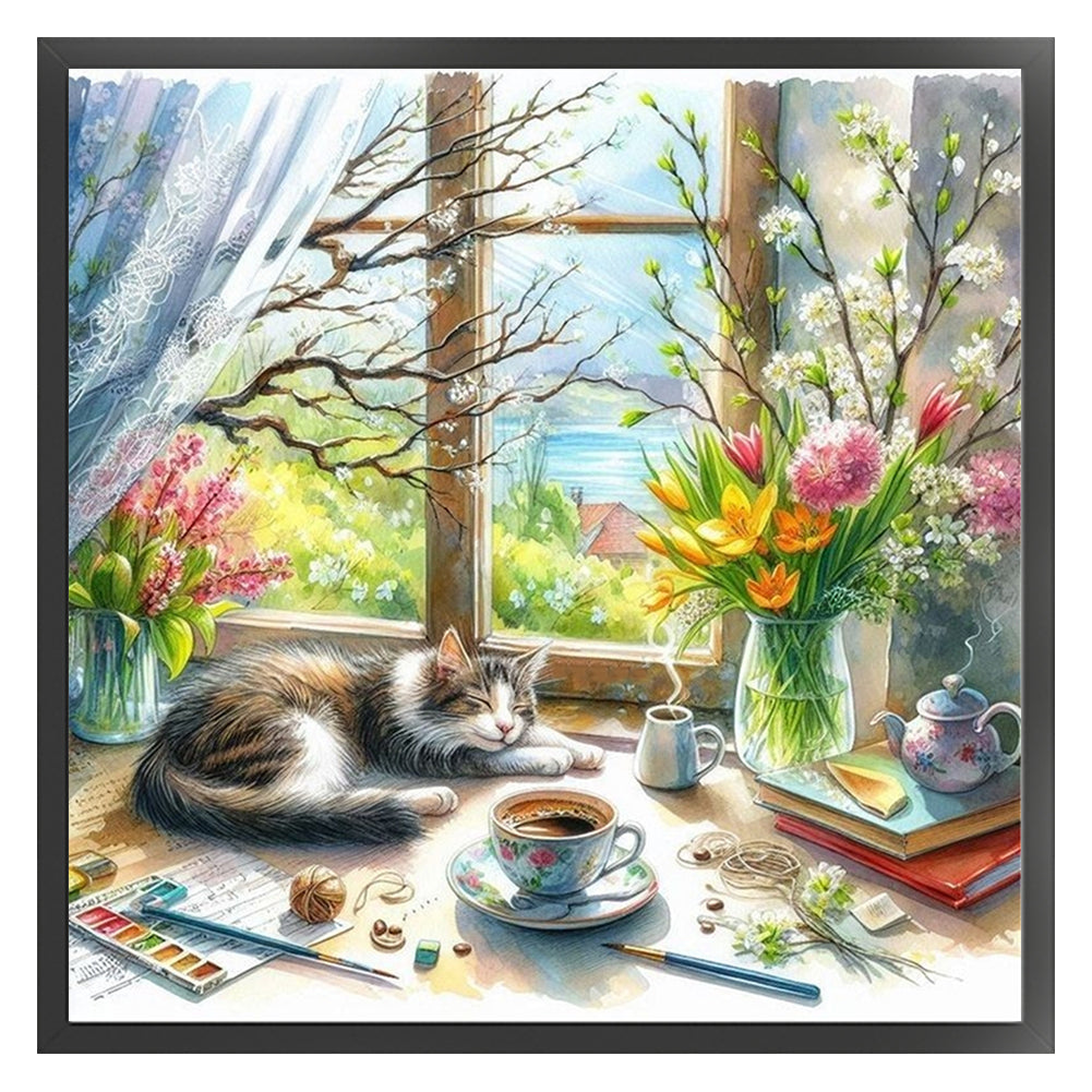 Kitten By The Window - 11CT Stamped Cross Stitch 45*45CM