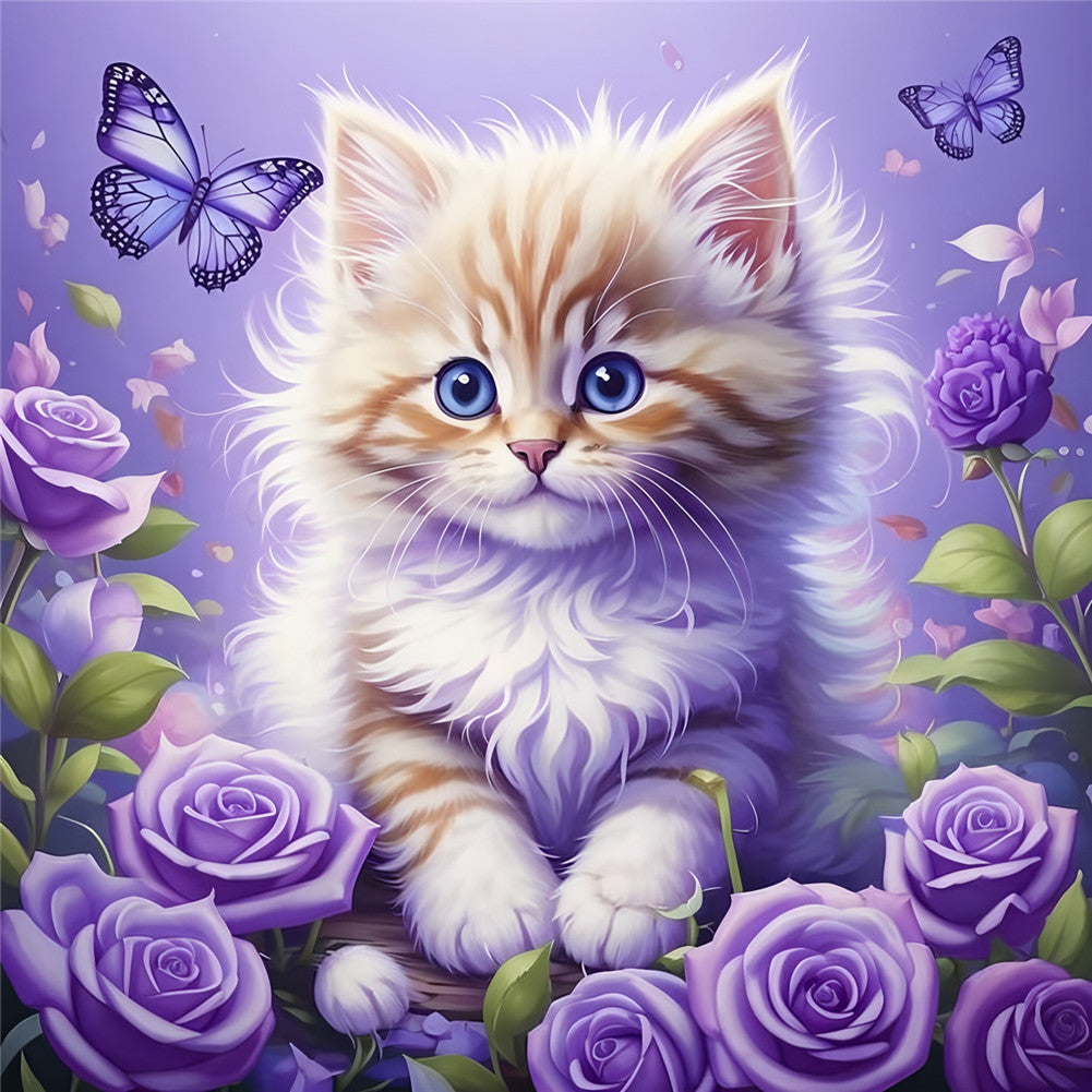 Purple Cat - Full Round Drill Diamond Painting 40*40CM