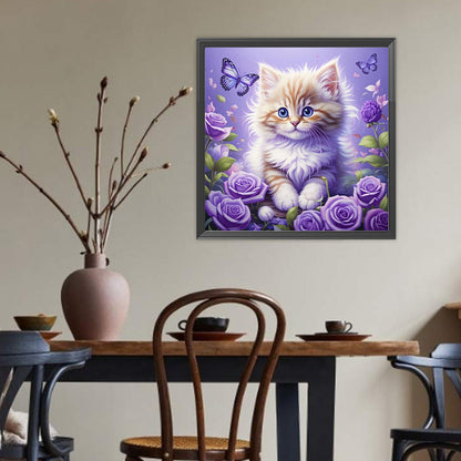 Purple Cat - Full Round Drill Diamond Painting 40*40CM
