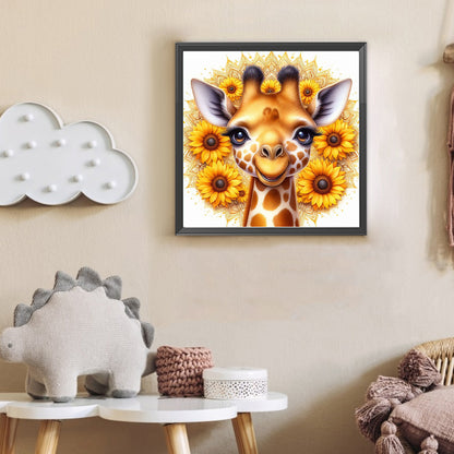 Sunflower Giraffe - Full Round Drill Diamond Painting 30*30CM