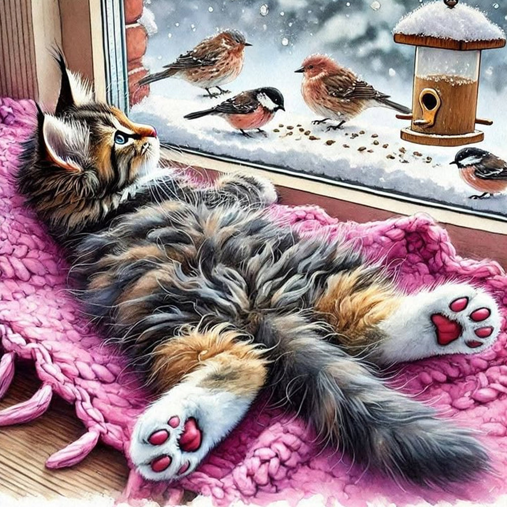 Cat And Bird - Full Round Drill Diamond Painting 40*40CM