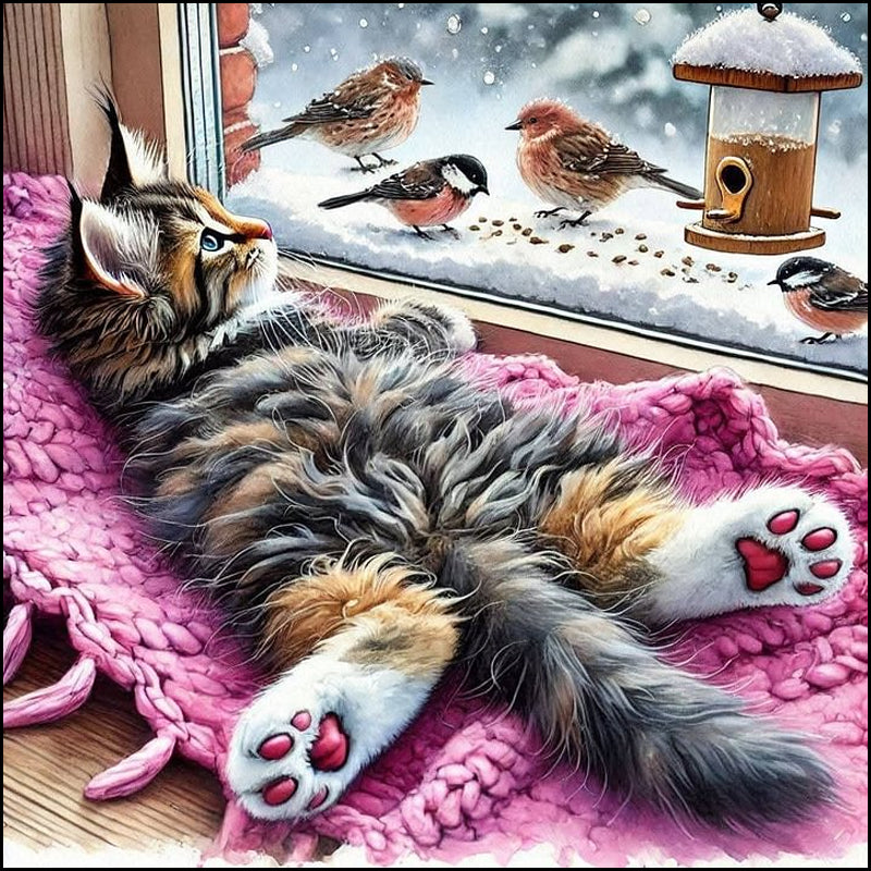 Cat And Bird - Full Round Drill Diamond Painting 40*40CM