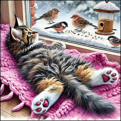 Cat And Bird - Full Round Drill Diamond Painting 40*40CM