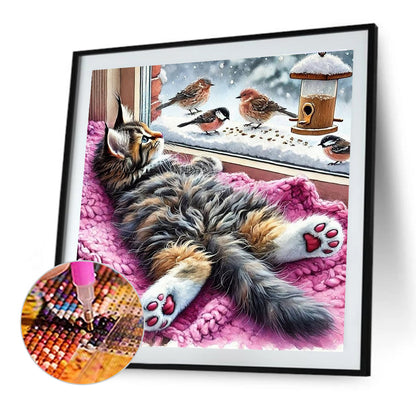 Cat And Bird - Full Round Drill Diamond Painting 40*40CM