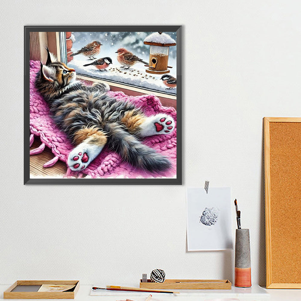 Cat And Bird - Full Round Drill Diamond Painting 40*40CM