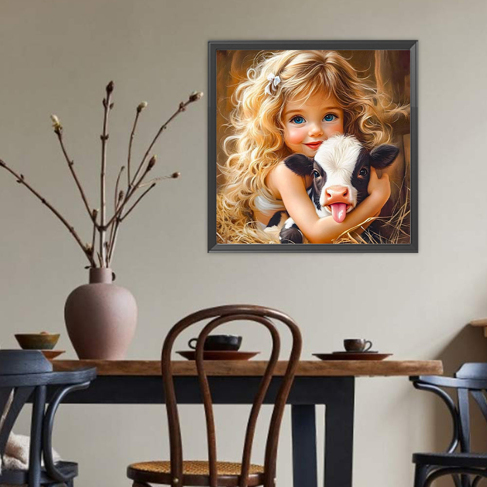 Girl And Cow - Full Round Drill Diamond Painting 40*40CM