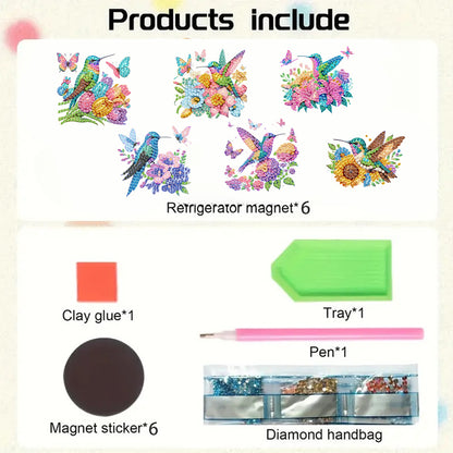 6PCS 2D Flat DIY Diamond Art Refrigerator Magnet Sticker for Home Kitchen Decor
