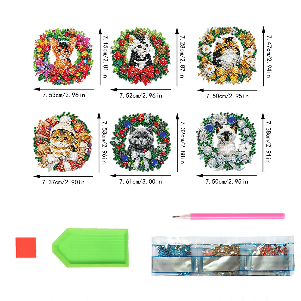 6PCS 2D Flat DIY Diamond Art Refrigerator Magnet Sticker for Home Kitchen Decor