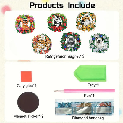 6PCS 2D Flat DIY Diamond Art Refrigerator Magnet Sticker for Home Kitchen Decor