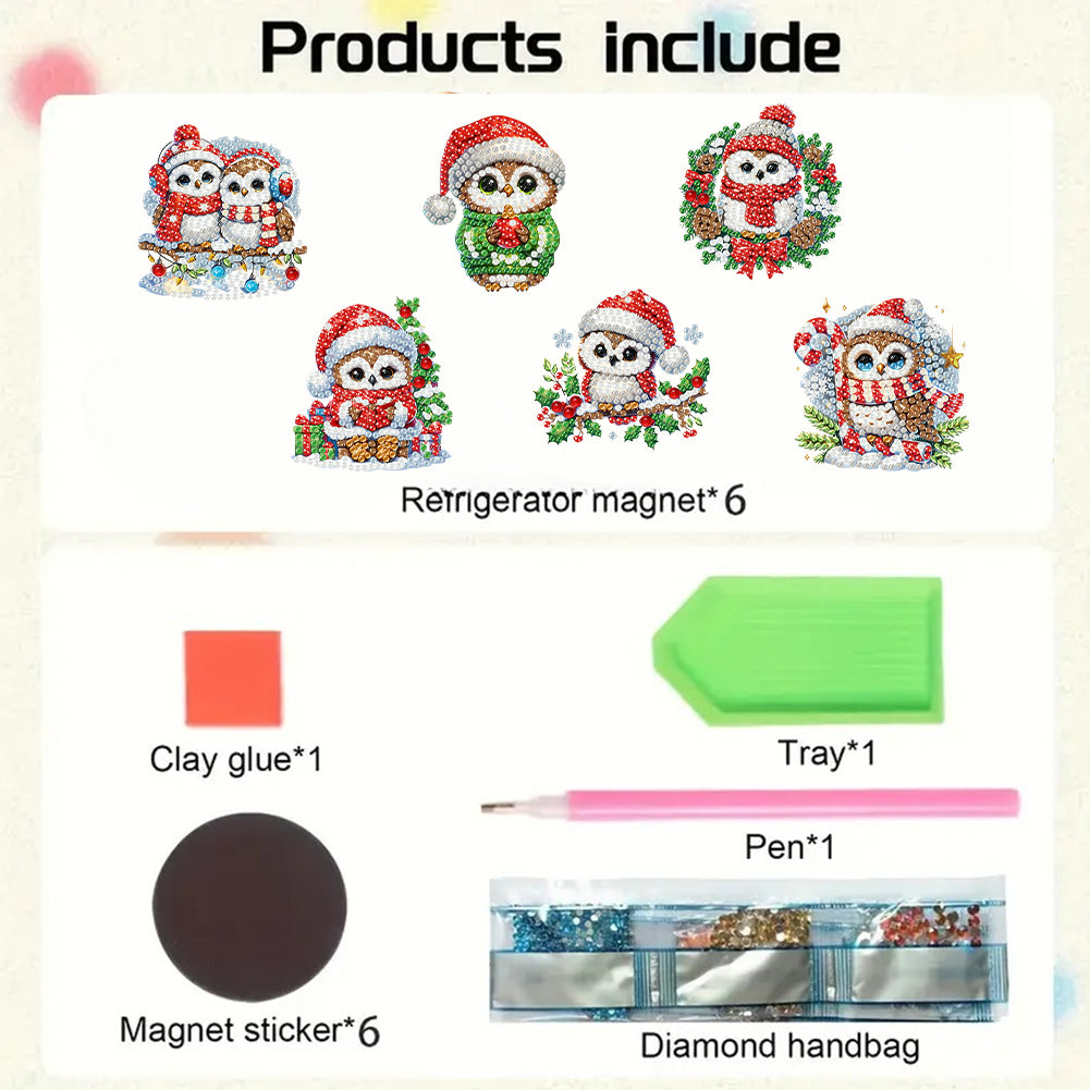 6PCS 2D Flat DIY Diamond Art Refrigerator Magnet Sticker for Home Kitchen Decor