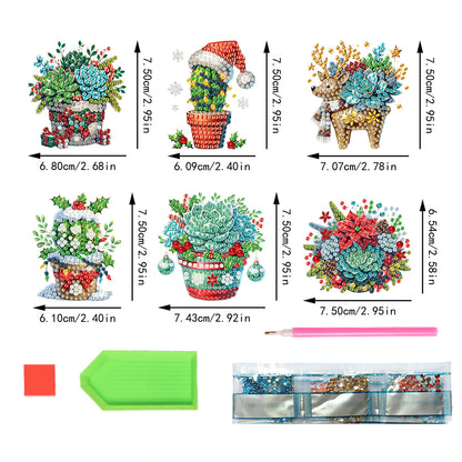 6PCS 2D Flat DIY Diamond Art Refrigerator Magnet Sticker for Home Kitchen Decor