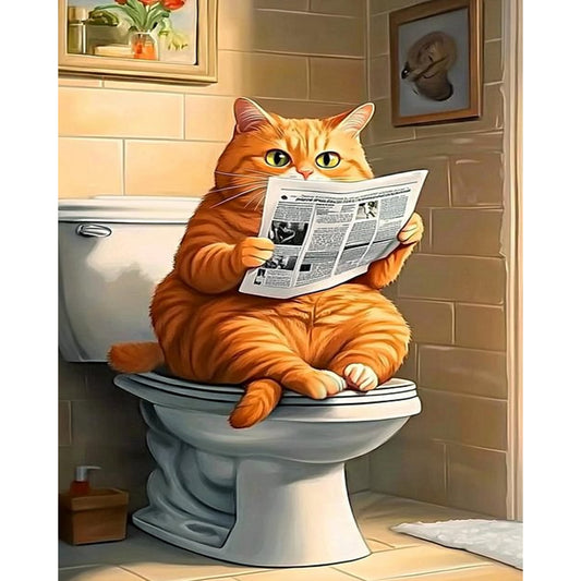 Cat Sitting On Toilet - Full Round Drill Diamond Painting 40*50CM