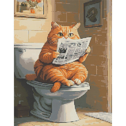 Cat Sitting On Toilet - Full Round Drill Diamond Painting 40*50CM