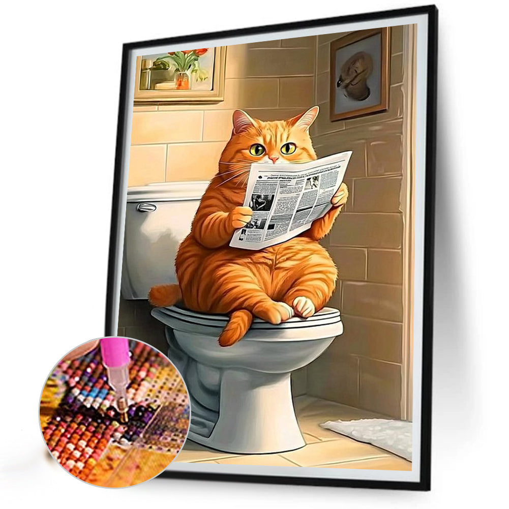 Cat Sitting On Toilet - Full Round Drill Diamond Painting 40*50CM