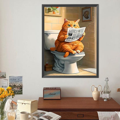 Cat Sitting On Toilet - Full Round Drill Diamond Painting 40*50CM