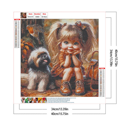 Dog And Little Girl - Full Round Drill Diamond Painting 40*40CM