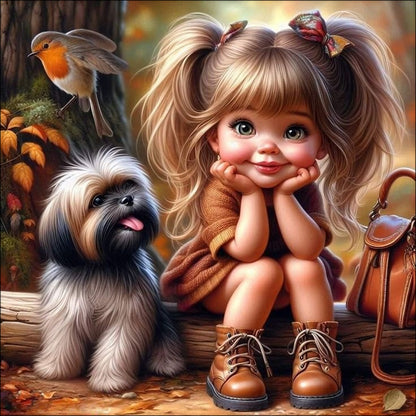 Dog And Little Girl - Full Round Drill Diamond Painting 40*40CM