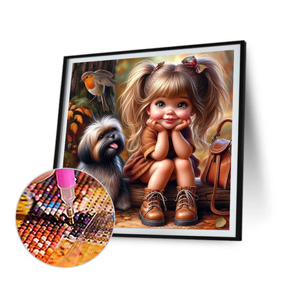 Dog And Little Girl - Full Round Drill Diamond Painting 40*40CM