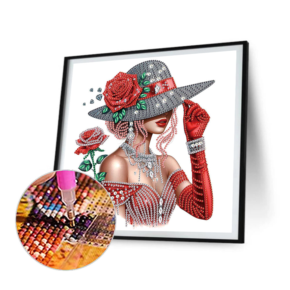 Girl With Top Hat - Special Shaped Drill Diamond Painting 30*30CM