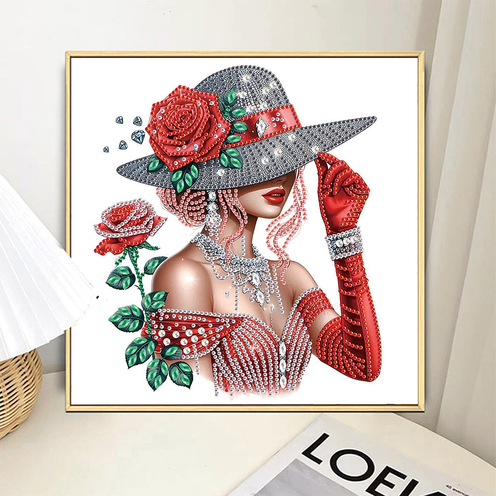 Girl With Top Hat - Special Shaped Drill Diamond Painting 30*30CM