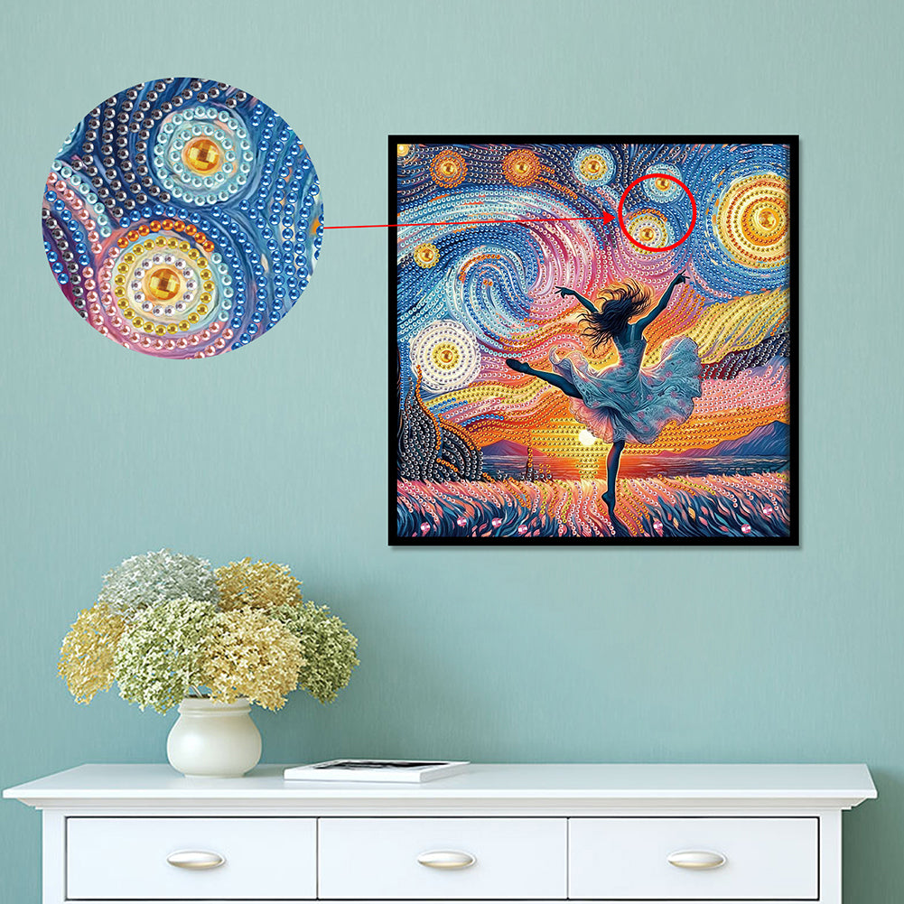 Dancing Girl On Starry Night - Special Shaped Drill Diamond Painting 30*30CM