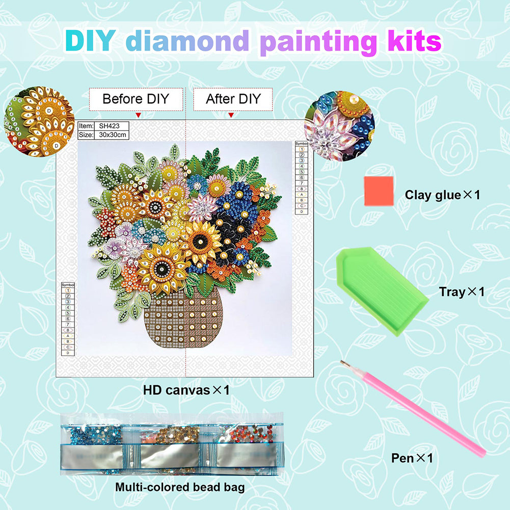 Quilling Sunflower Bouquet - Special Shaped Drill Diamond Painting 30*30CM