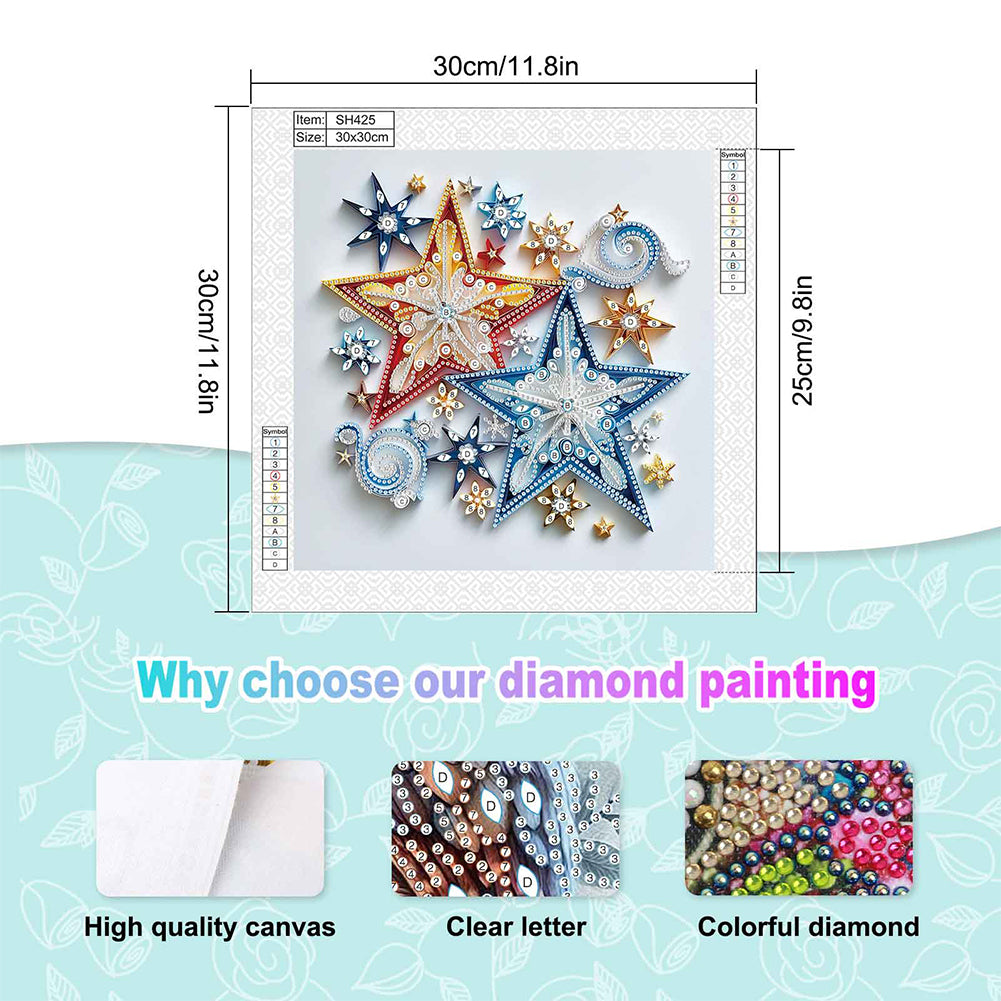 Quilling Five-Pointed Star - Special Shaped Drill Diamond Painting 30*30CM