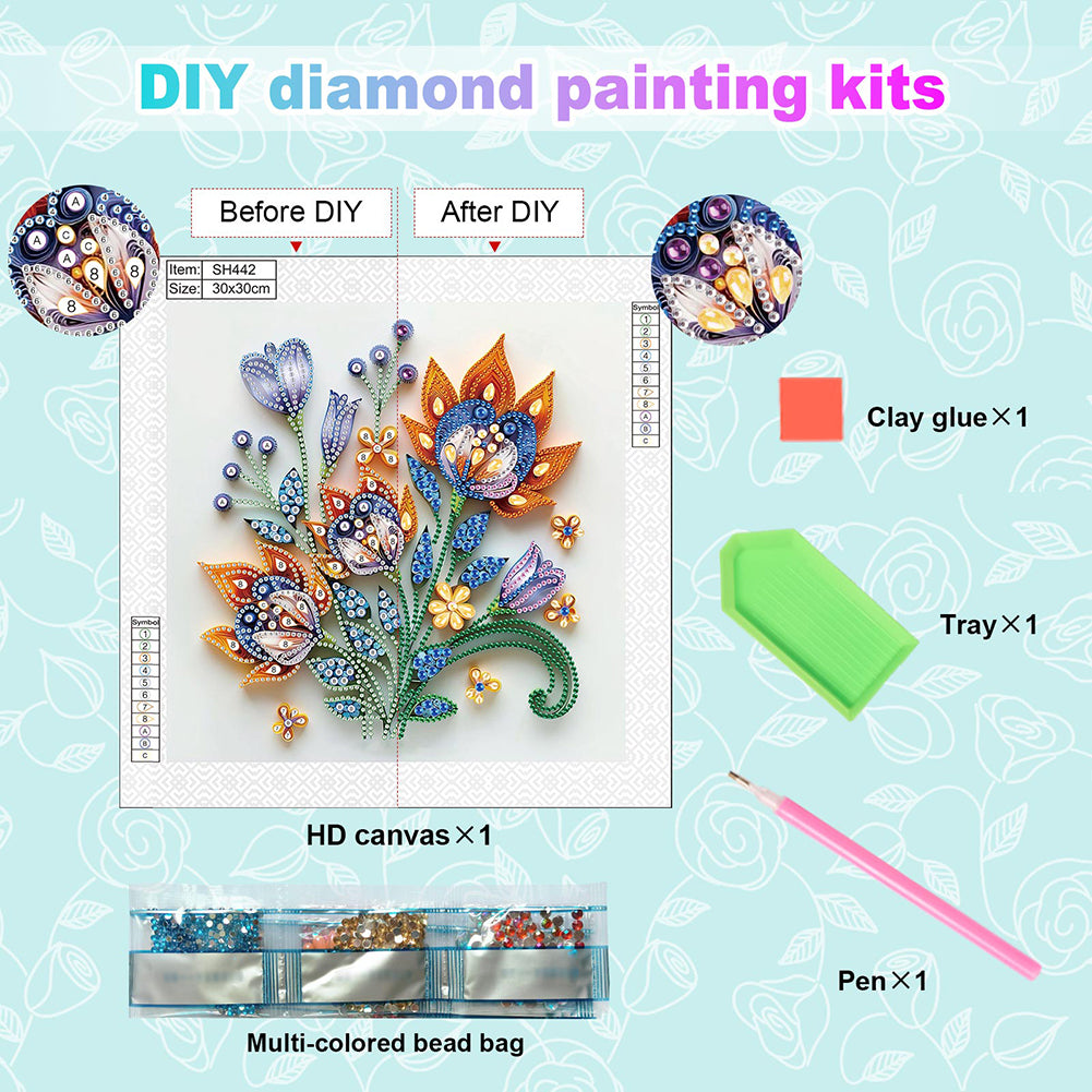 Quilling Flowers And Plants - Special Shaped Drill Diamond Painting 30*30CM