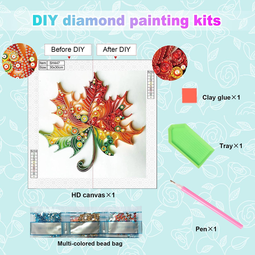 Quilling Maple Leaf - Special Shaped Drill Diamond Painting 30*30CM