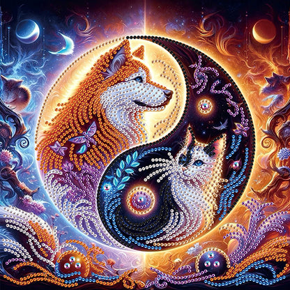 Tai Chi Bagua Cat And Dog - Special Shaped Drill Diamond Painting 30*30CM