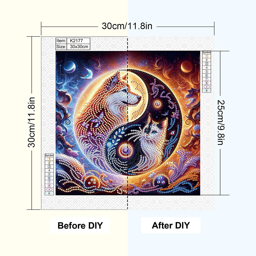 Tai Chi Bagua Cat And Dog - Special Shaped Drill Diamond Painting 30*30CM