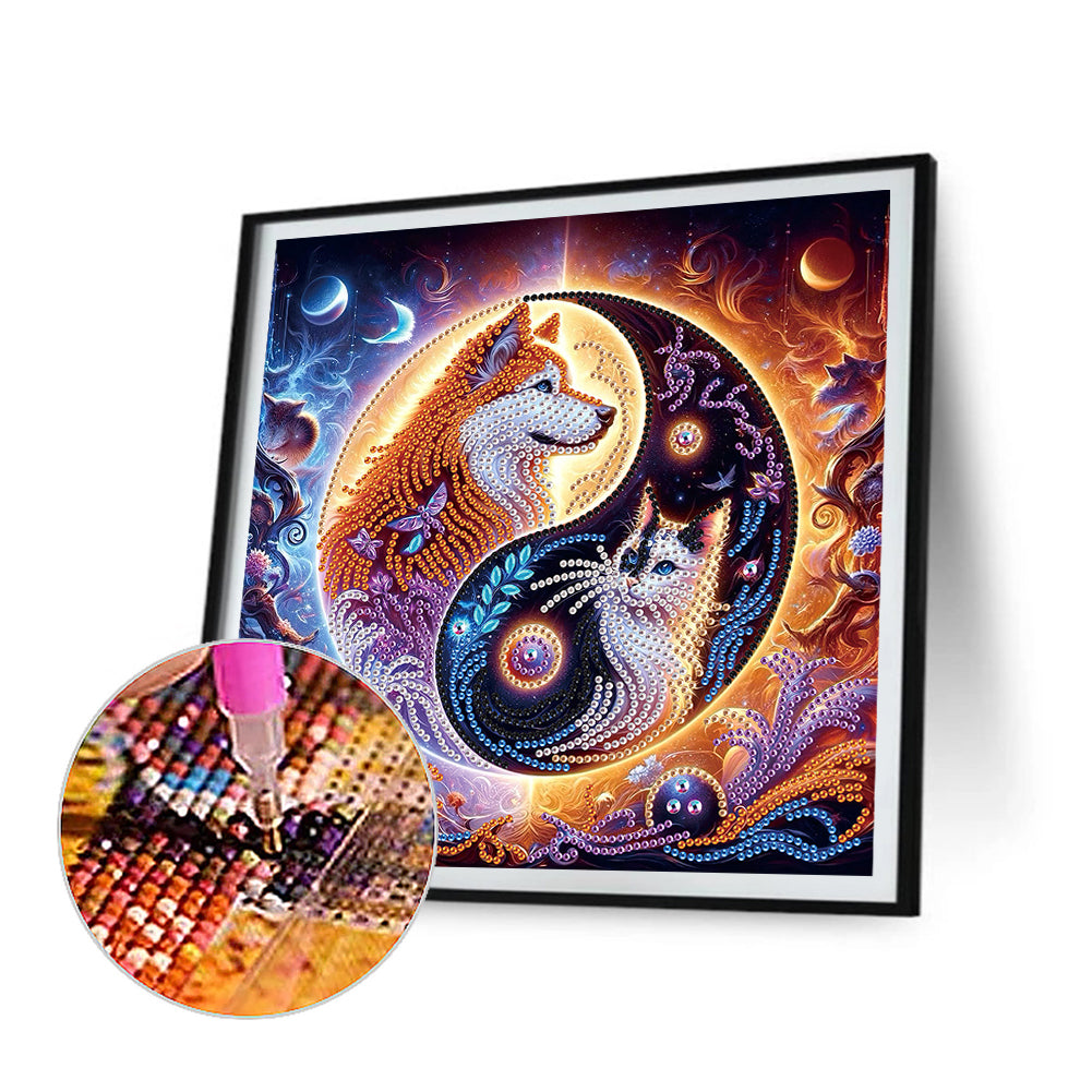 Tai Chi Bagua Cat And Dog - Special Shaped Drill Diamond Painting 30*30CM