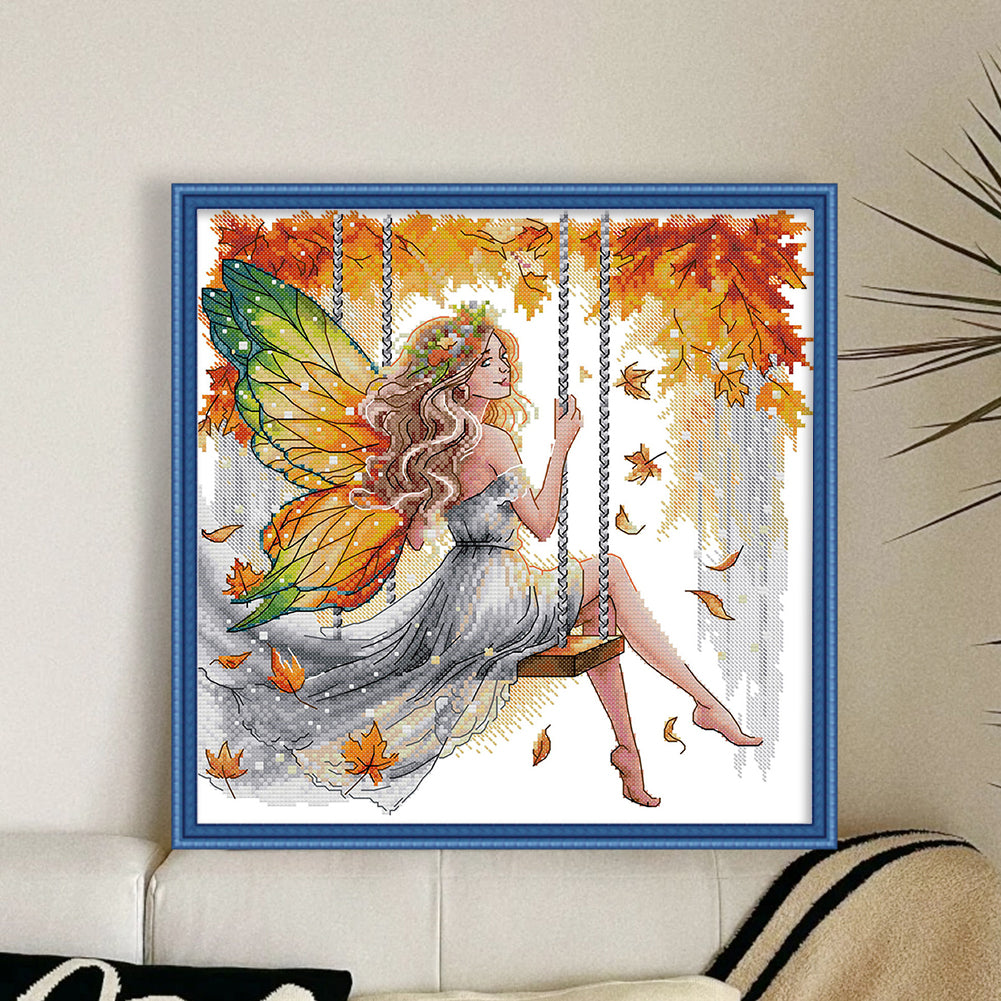 Autumn Swing Thousands Of Butterfly Fairies - 11CT Stamped Cross Stitch 44*44CM(Joy Sunday)