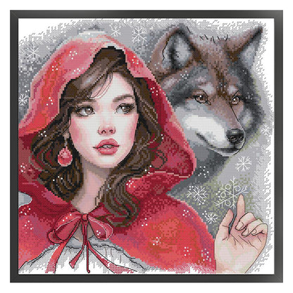 Red-Dressed Girl And The Big Bad Wolf - 11CT Stamped Cross Stitch 46*45CM(Joy Sunday)