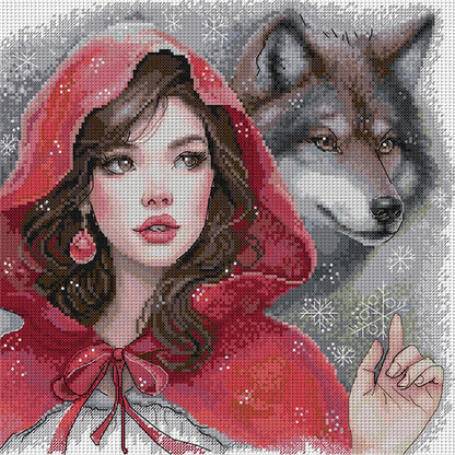 Red-Dressed Girl And The Big Bad Wolf - 11CT Stamped Cross Stitch 46*45CM(Joy Sunday)