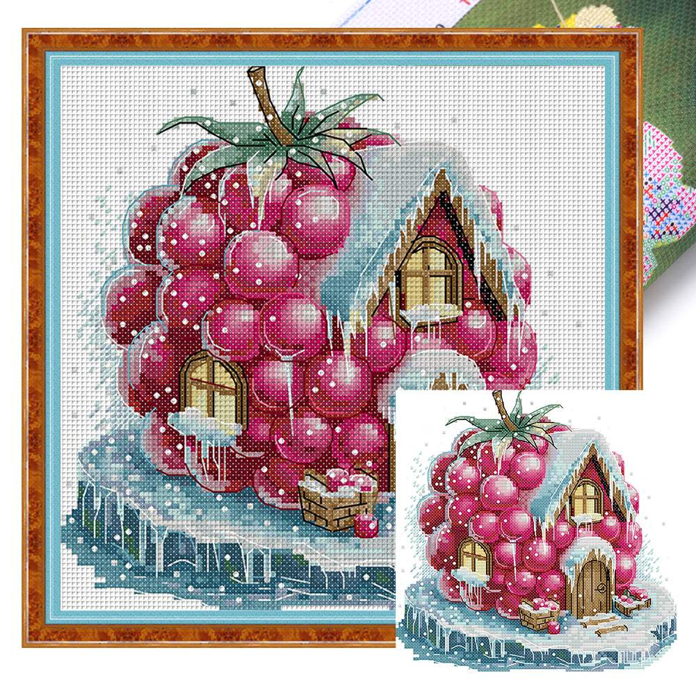 Raspberry Hut - 11CT Stamped Cross Stitch 28*28CM(Joy Sunday)
