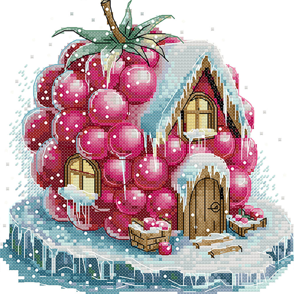 Raspberry Hut - 11CT Stamped Cross Stitch 28*28CM(Joy Sunday)