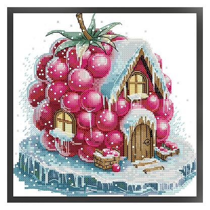 Raspberry Hut - 11CT Stamped Cross Stitch 28*28CM(Joy Sunday)