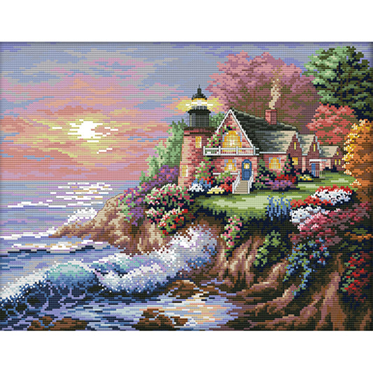 Lighthouse By The Sea (1) - 11CT Stamped Cross Stitch 56*45CM(Joy Sunday)