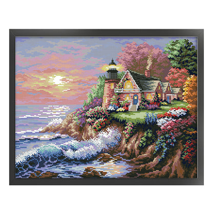 Lighthouse By The Sea (1) - 11CT Stamped Cross Stitch 56*45CM(Joy Sunday)