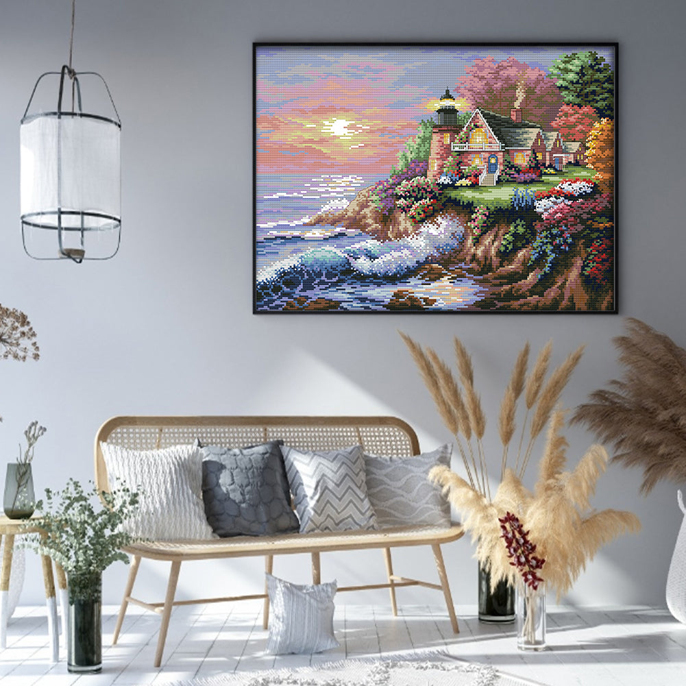 Lighthouse By The Sea (1) - 11CT Stamped Cross Stitch 56*45CM(Joy Sunday)