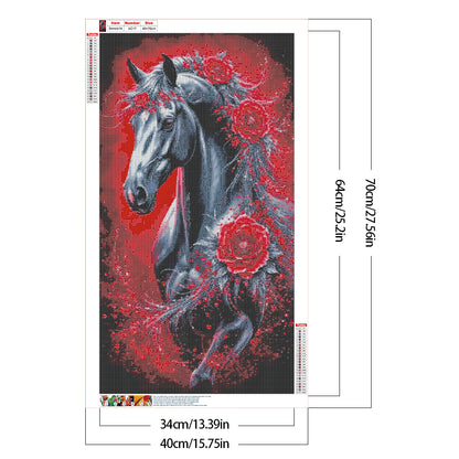Horse And Red Rose - Full Round Drill Diamond Painting 40*70CM
