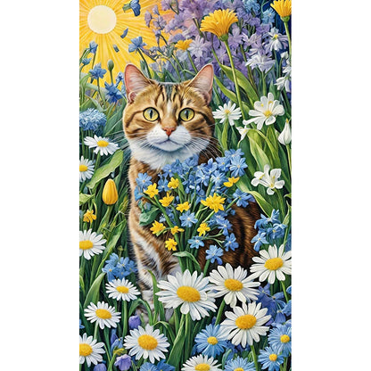 Cat And Flower - Full Round Drill Diamond Painting 40*70CM