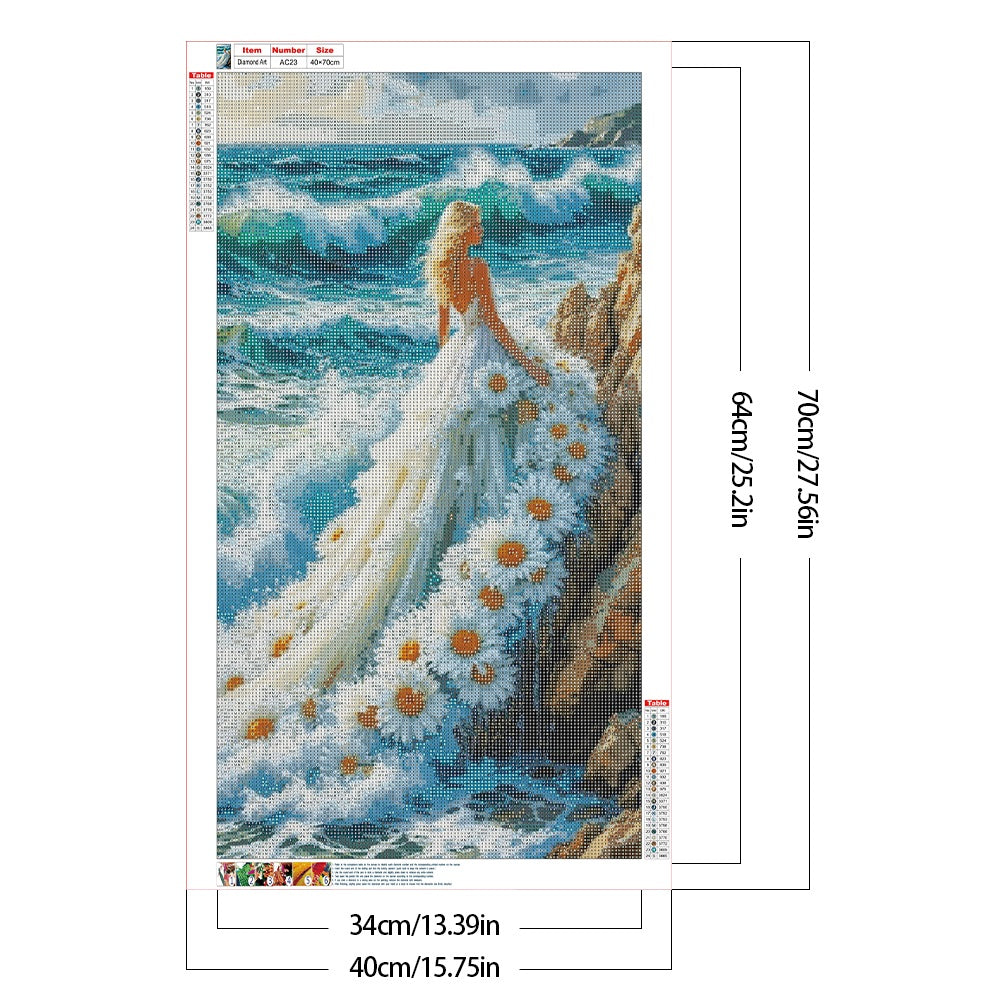 Girl In Flower Skirt On Seaside - Full Round Drill Diamond Painting 40*70CM
