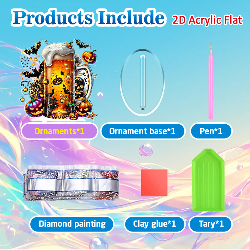 2D Flat Halloween DIY Diamond Painting 5D Desktop Ornaments Kit for Home Decor