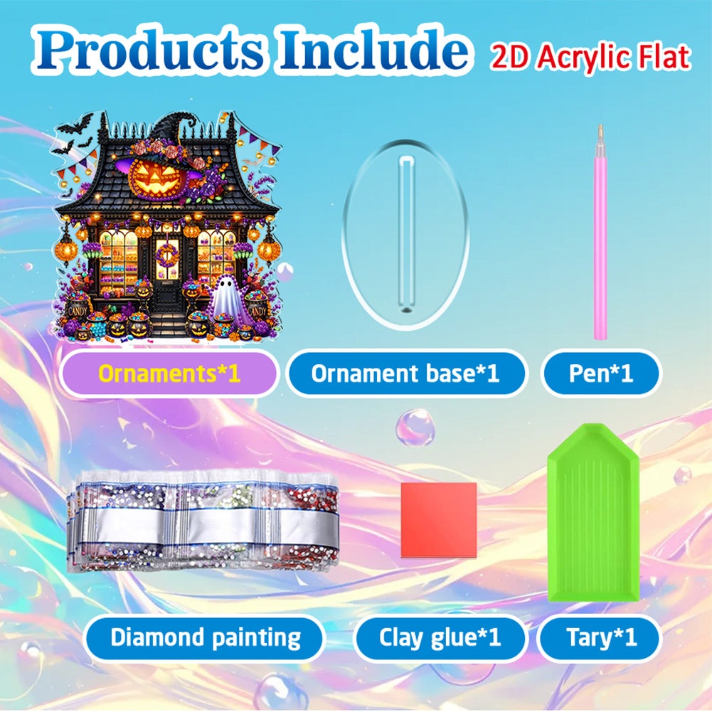 2D Flat Halloween DIY Diamond Painting 5D Desktop Ornaments Kit for Home Decor